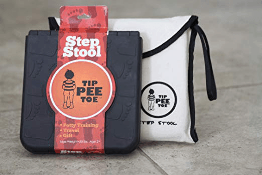 Tip Pee Toe step stool black folded and white carrying bag