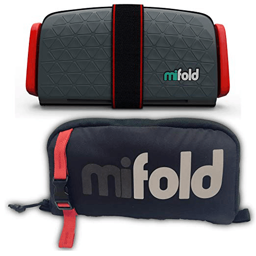 MiFold dark gray folded and wrapped in strap and black carrying bag