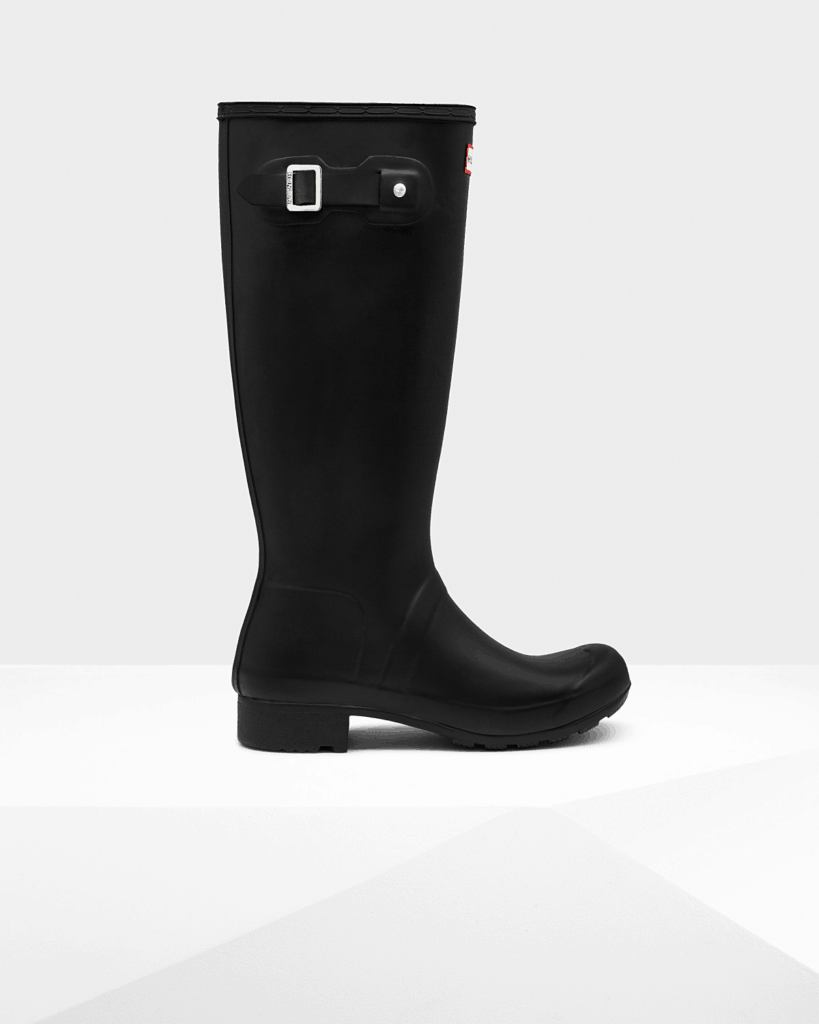 Hunter Packable Rain Boots in black open side view