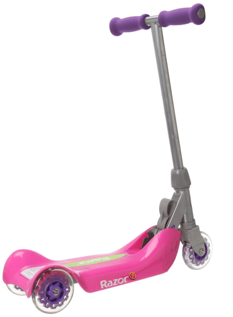 Razor Jr Folding Kiddie Kick Scooter in pink and purple, open