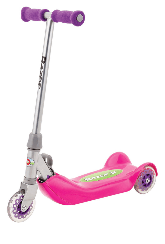 Razor Jr Folding Kiddie Kick Scooter in pink and purple, open