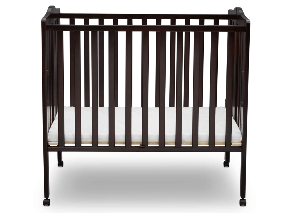 Delta Crib in brown open front view