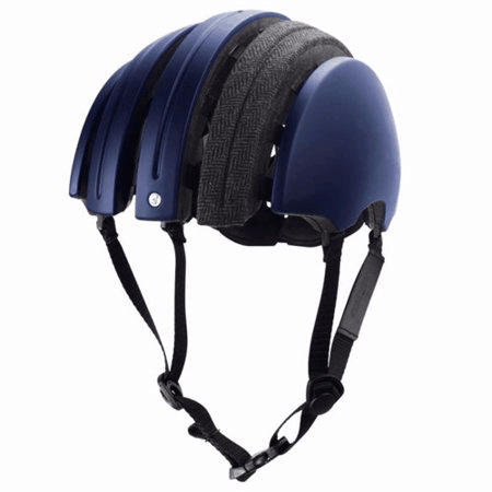 Carrera folding helmet in dark blue with grey longitudinal fabric strip on top open