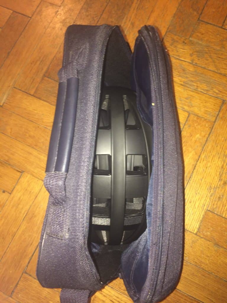 Fend folding helmet in empty briefcase