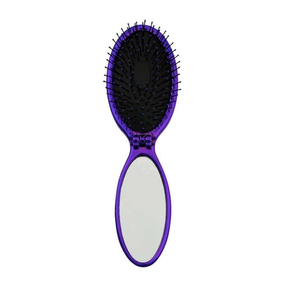 Wet Brush in purple open showing mirror in handle